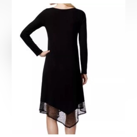 Eileen Fisher Black Midi Dress Long Sleeve Mesh Trim Small - Picture 2 of 10